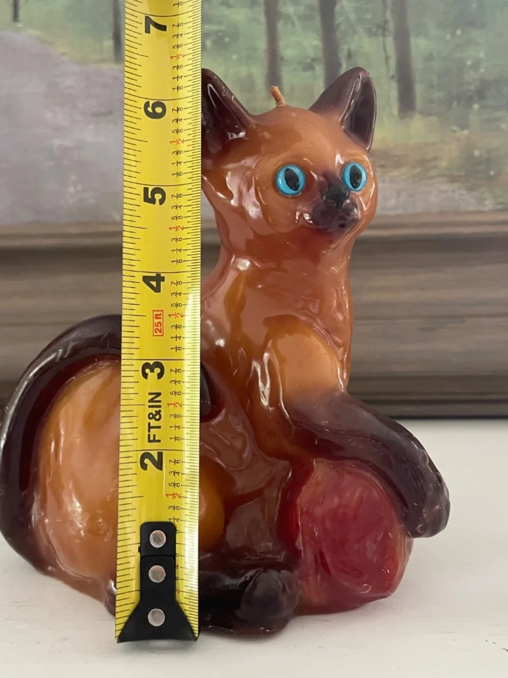Vintage Siamese Cat Wax Candle Figurine MCM Feline Decor Brown Retro Cat-lover